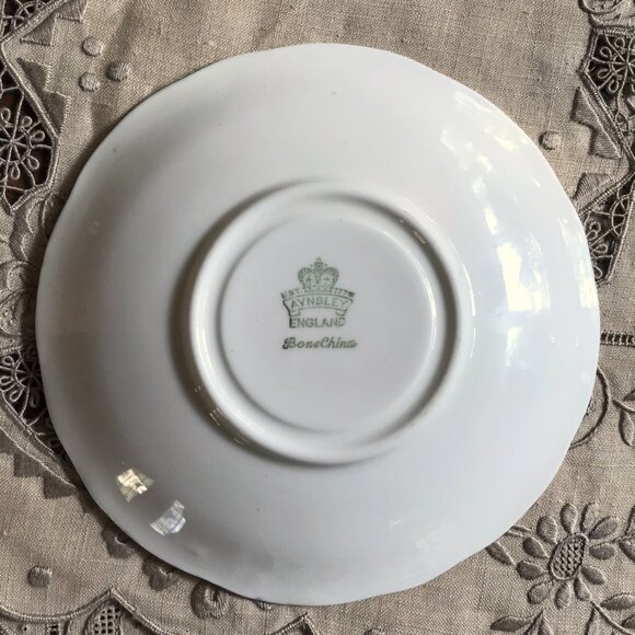 AYNSLEY Tea Cup & Saucer, Green, Cabbage Rose, Bone China, England Pattern B5304 - Picture 15 of 15